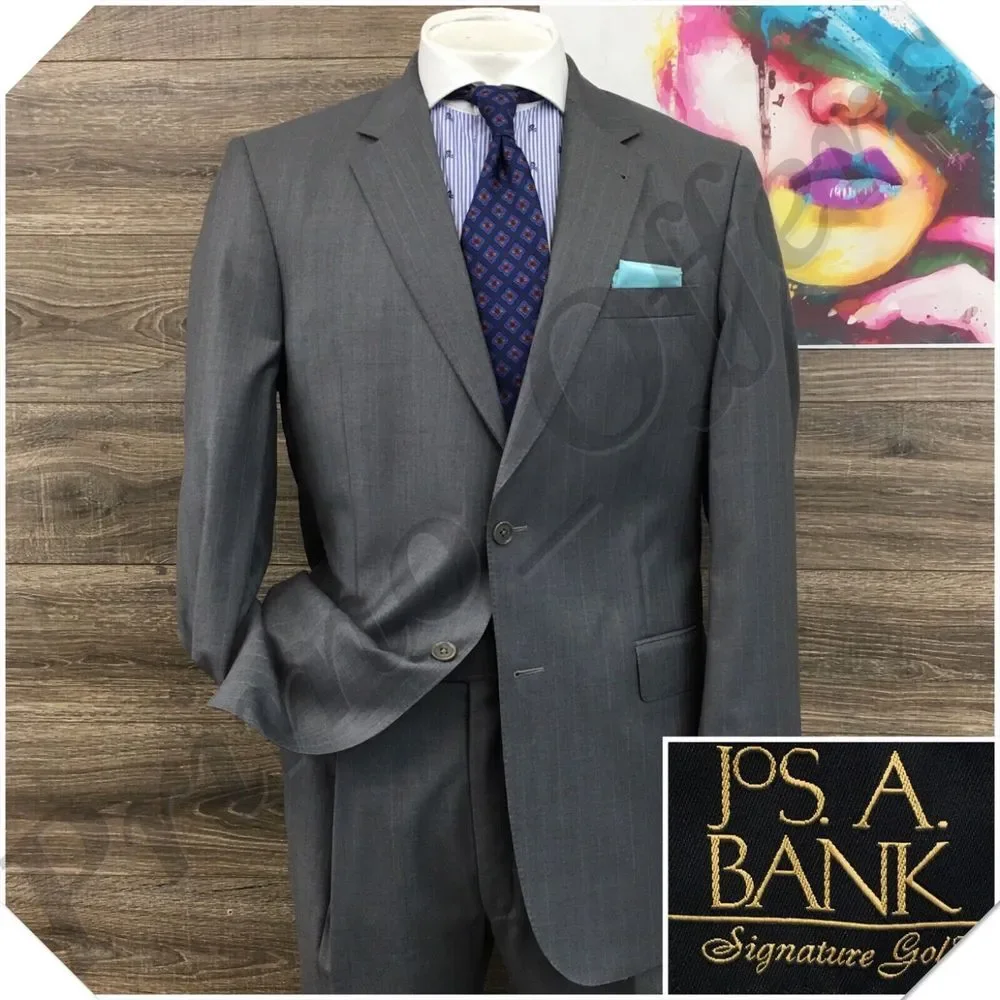 JOS A BANK Mens Suit 2 Piece Set Size 42L Jacket Blazer Pants Fine Wool Casual